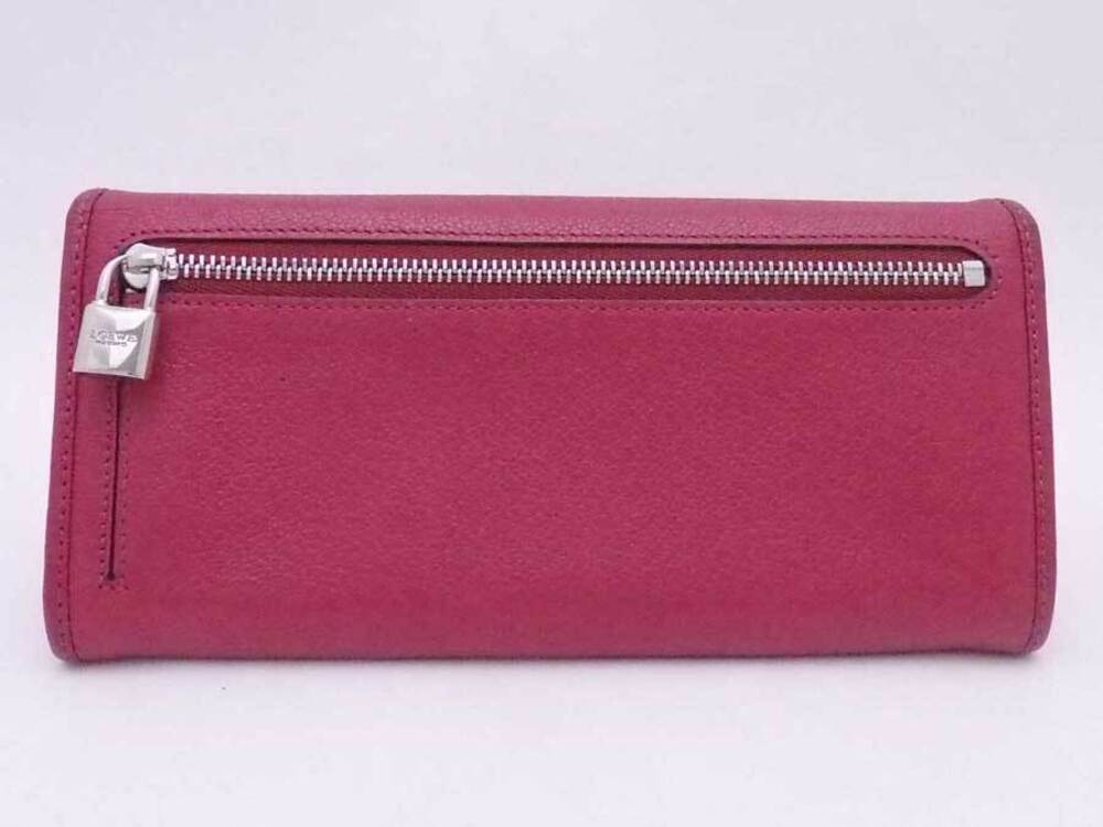Loewe Anagram Long Leather Wallet Fold Silver Bi Magenta